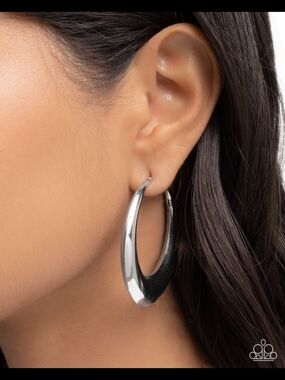 paparazzi Shimmering Crescent Hoop Earrings - Silver